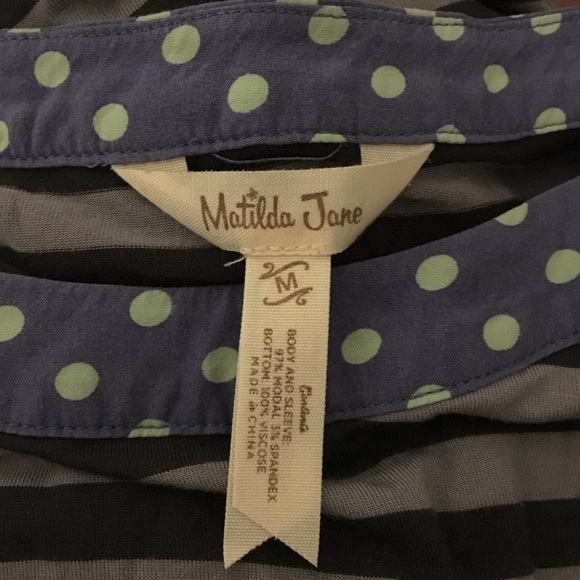Matilda Jane Let's Get Lost Striped Tunic Top Blue Polka Dot Trim Roll Sleeve M - Picture 3 of 3